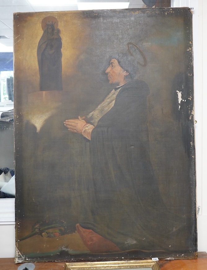 18th century Italian School, oil on canvas, Study of a saint, unsigned, 137 x 100cm, unframed. Condition - poor